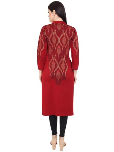 Image of Rosary Women's Winter Woolen Kurti Embroidered Straight Fit Ethnic Wear with 2 Side Pockets
