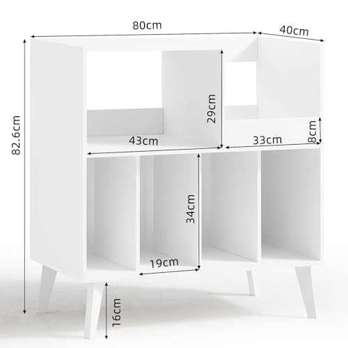 LELELINKY Large Vinyl Record Stand with 4 Shelves, Retro Style Turntable Stand for Up to 300 Albums, Record Player Stand with Shelf and Open Display