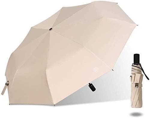 Parapluie de voyage compact beige à triple protection solaire et blocage thermique efficace