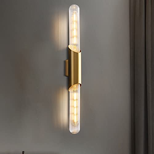 Applique murale en cuivre et verre nervuré luminaire nordique chic pour salle de bain et chambre