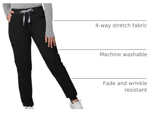 Image of Kitmaz Scrub Pants for Women - Mid Rise 4-Way Stretch Anti-Wrinkle Slim Fit Jogger Pants, Drawstring & 5 Pockets