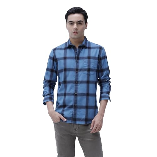 Image of BASICS 100% Cotton Checked Shirt for Men | Slim Fit | Everyday Smart Casual Wear | Full Sleeve