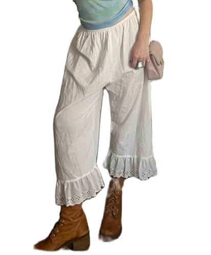 Image of UAURORAO Women Lace Trim Bloomer Pants Flowy Culottes Pantaloons Bloomers