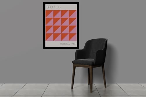 Image of BLINKART Vintage Bauhaus Retro Geometric Aesthetic Poster Gallery | Colorful Wrap Framed For Home Office Studio Living Room Modern Art Studio Decoration Abstract Shapes | (d81) | 13x10 Inch