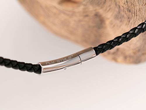 Fly Style Halskette aus Kunstleder schwarz geflochten mit Verschluss aus Edelstahl - Herren Kette, Längen:ca. 50.0 cm, Stärke:4 mm