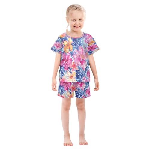 4294-flower Kids Pjs Set Boys Girls Summer Short-Sleeve Sleepwear Pajamas 2PCS3