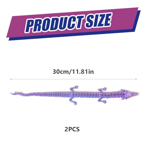 KEQAR 2 Stück 3D-gedruckte Drachen, geheimnisvolle realistische Drachen-Dekorationen, ewig bewegliches Kristalldrachen-Tischspielzeug, 30cm magischer Farbverlaufsdrache