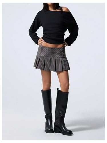 MakeMeChic Women's Summer Y2K Pleated A Line Mini Skirt Striped Button Side Short Skirts4