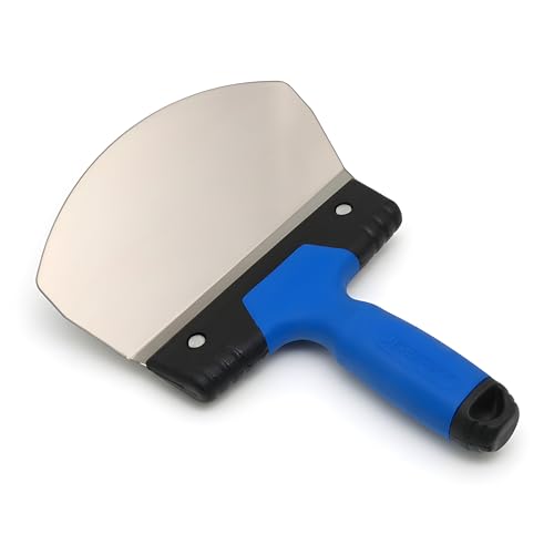 DEWEPRO Eimerschaber – Flexibler Spachtel für Spachtelmasse, 160 mm – Rostfreie Edelstahlklinge mit 2K-Softgriff – Perfekt zur Entnahme von Spachtelmasse aus Eimern für Maler und Heimwerker