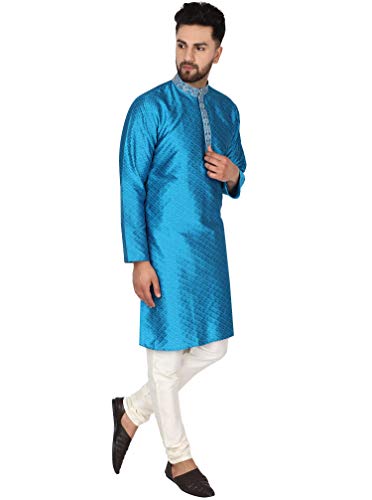 SKAVIJ Men's Art Silk Kurta Pajama Indian Traditional Suit Annivarsary Party Dress Set4