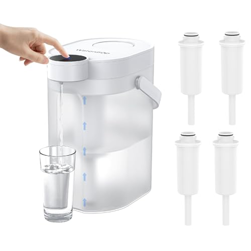 Waterdrop FreshTaste Instant Water Filter Pitcher with 4 Filters, Rechargeable Powerful Dispenser, Reduce Chlorine, Lead, Copper, Purify, Soften Water