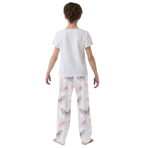Butterfly Long Pajama Pants Elastic Waist PJ Bottoms with Pockets S A1112214