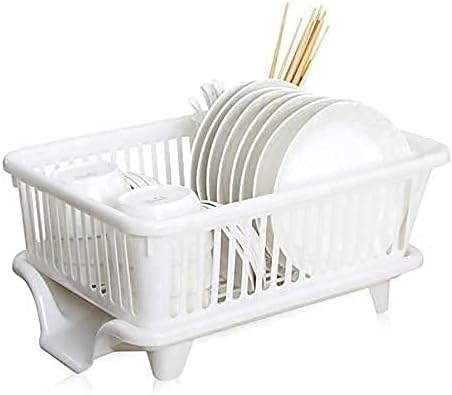 SK RAYAN 3 in 1 Large Durable Plastic Kitchen Sink Dish Rack Drainer Drying Rack Washing Basket with Tray for Kitchen, Dish Rack Organizers, Utensils Tools Cutlery (White)