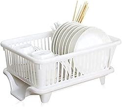 HAKKU 3 in 1 Plastic Sink Set Dish Rack Drainer with Tray Large Size, Drying Rack Washing Basket with Tray for Kitchen, Dish Rack Organizers Platform Basket