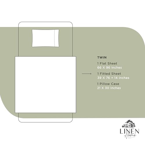 Image of Linen Home 100% Cotton Percale Sheets Twin Size, Sage, Deep Pocket, 3 Pieces Set - 1 Flat, 1 Deep Pocket Fitted Sheet and 1 Pillowcase, Crisp Cool and Strong Bed Linen