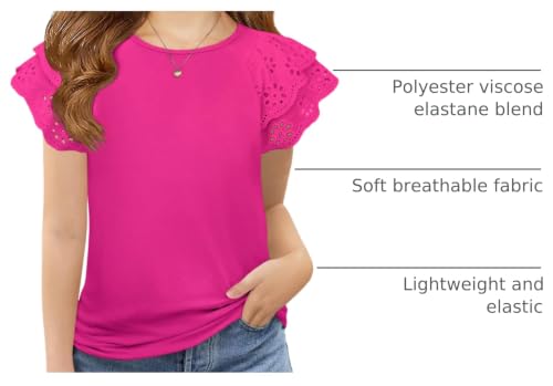 Image of Haloumoning Girls Ruffle Sleeve T Shirts Summer Short Sleeve Casual Cute Crewneck Tops Tees 5-14 Years
