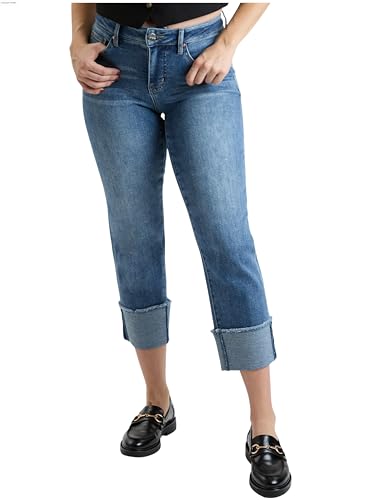 ROYALTY FOR ME Women's Premium Stretch Mega Cuff Jeans, M Medium Blue, 14