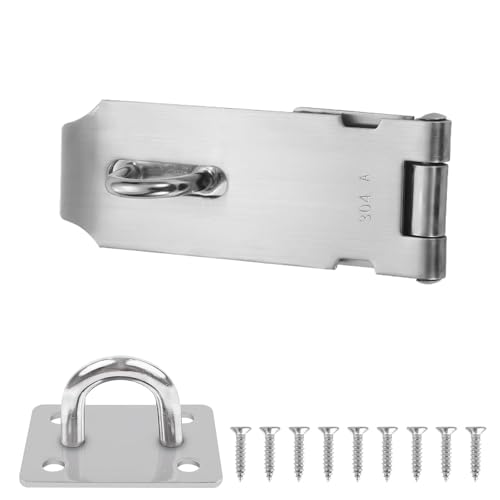 Candado Cerrojo de 304 Acero Inoxidable, Cerrojo Resistente y Juegos de Grapas, 4 Pulgadas Cerrojo de candado de Puerta con 8 tornillos para Ventana, Armario, Jaula de Mascotas