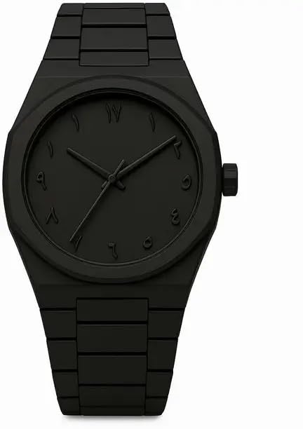 Image of Minimalist All Black Analog Watch, Matte Finish Metal Band, Unisex Wristwatch with Arabic Numerals