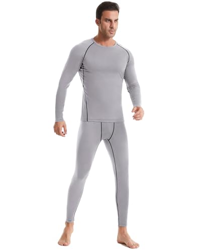 2 Pack Thermal Underwear for Men Long Johns Fleece Lined Compression Pants Base Layer Cold Weather Top Bottom3