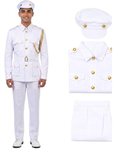 Image of BookMyCostume Navy Dress for Kids - Professionals & Community Helpers Uniform Costume with Shirt, Pants, Cap & Whistle | Navy Officer & Captain Outfit for Fancy Dress & School Events | Adult S-M