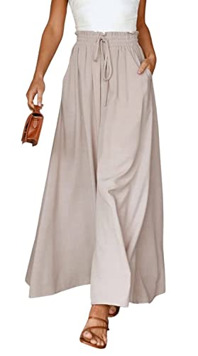 CHARTOU Women's Comfy Drawstring High Waist Wide Leg Casual Palazzo Culottes Pants