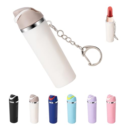 Cute Mini Cup Keychain Compatible with Owala Water Bottle, Tumbler Cup Lip Balm Holder Keychain, Mini Tumbler Key Chain (1, White)