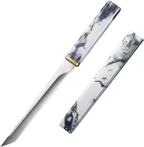 Image of Wizbiz Japanese Style Mini Pocket Katana Kitchen Knife with Sheath - Ebony Handle, Stainless Steel - Perfect for Fruit Vegetable Slicing,Chopping,Gifting & Restaurant Use