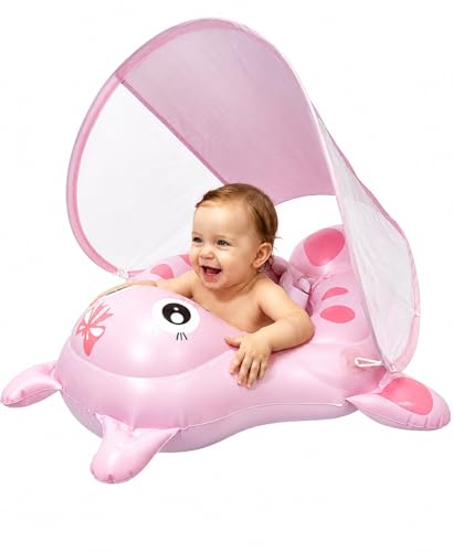 Bouée Bébé Flottante avec Pare-Soleil Amovible – Anneau de Bain Sécurité Renforcée pour Piscine, Siège Ergonomique Anti-Basculement, Convient aux...