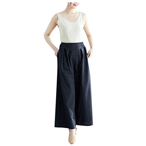 EINCcm Women's Casual Solid Wide Leg Pants Elastic Waistband Relaxed Loose Bottoms High Waist Trousers with Pockets(Black, M)