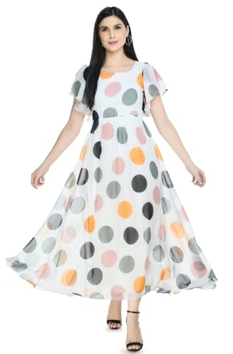 Image of Polka Printed Georgette Dress for Women