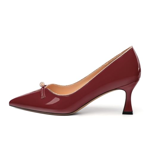 Women's high Heels Mid Stiletto Closed Pointed Toe Patent Pumps Slip on Heels Wedding Party Dress Shoes 2.5IN2