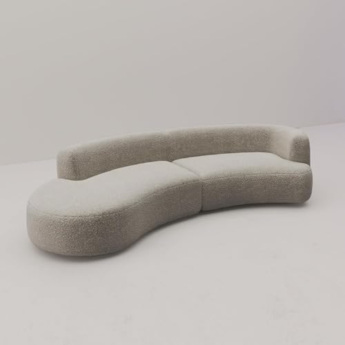 Image of Modern Style Curved Sectional Living Room Couch, Minimalist Comfy Boucle Fabric Modular Sofa for Apartment, Home Office, Left Hand Facing, Light Coffee
