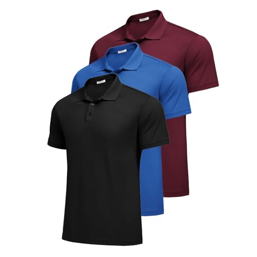 PINSPARK Mens Polo Shirts Short Sleeve Lightweight Moisture Wicking Quick Dry Casual Workout Collared Shirt Plain 3 Pack Set - Main Image