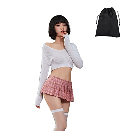 [Edostree] セーター コスプレ セクシー ニット JK プリ—ツスカ—ト ランジェリー 長袖 過激 レディース 可愛い ミニスカート ストッキング 収納袋付き