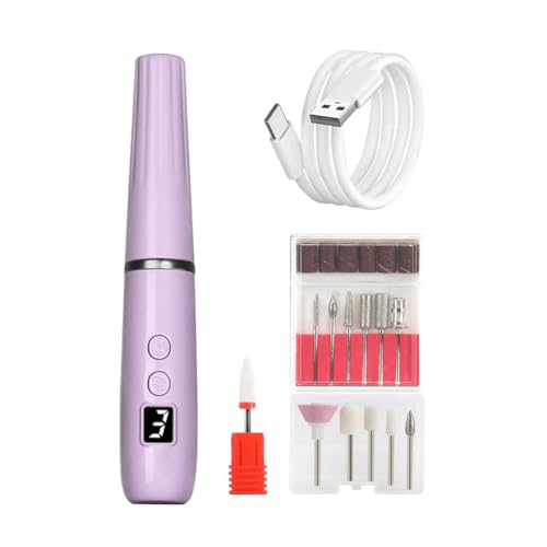 casstaly Lima de uñas eléctrica portátil, taladro de uñas inalámbrico con luz para acrílico, uñas de gel, manicura personal