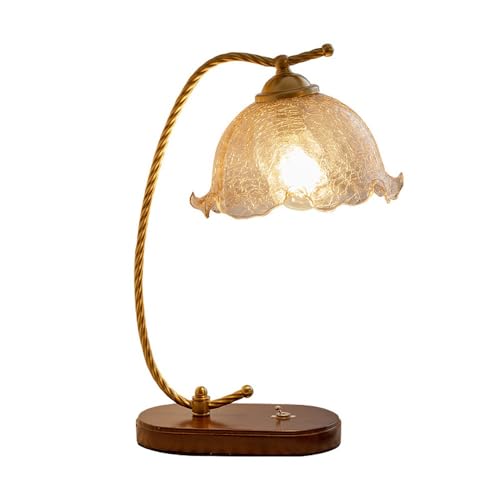 Genérico Lámpara de mesilla noche retro francesa con control por botón, pantalla cristal, luz lectura for sala estar