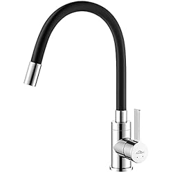 Grifo Flexible Para Fregadero Auralum Grifo de Cocina Flexible, Grifos Cocina Fregadero Giratorio de 360 °, Grifo Cocina Negro con Manguerra de Silicona para Agua Caliete y Fría
