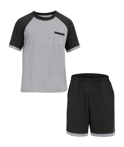 Image of Mens Pajamas Set Lightweight Summer Pjs Sleepwear Soft Comfy Short Sleeve Loungewear With Pocket (S-4X)