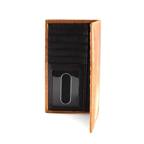 ARIAT Men's Rodeo Style Wallet, Genuine Leather with Debossed Logo, Multiple Card Slots, ID Window, Medium Brown
