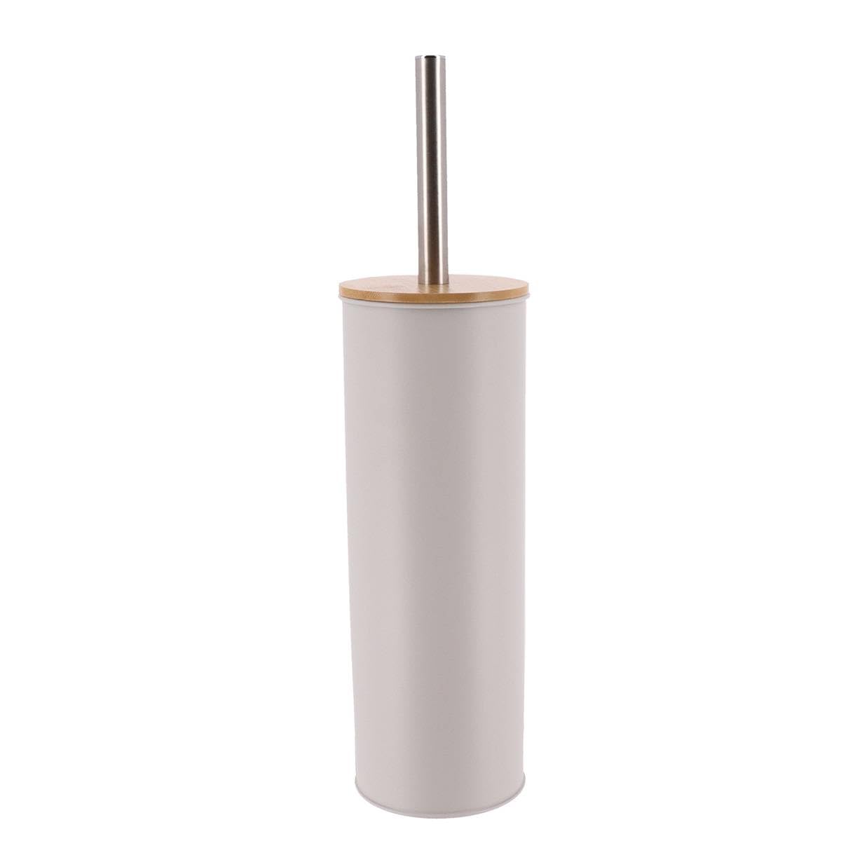 TENDANCE - Metal Toilet Brush with Bamboo Lid - Light Grey - Bathroom - Bins and Toilet Brushes