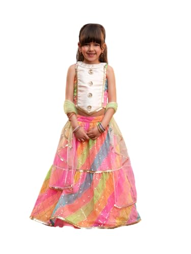 Image of Pspeaches Girls 3-Piece Halter Neck Sleevless Georgette Lehenga, Choli & Dupatta