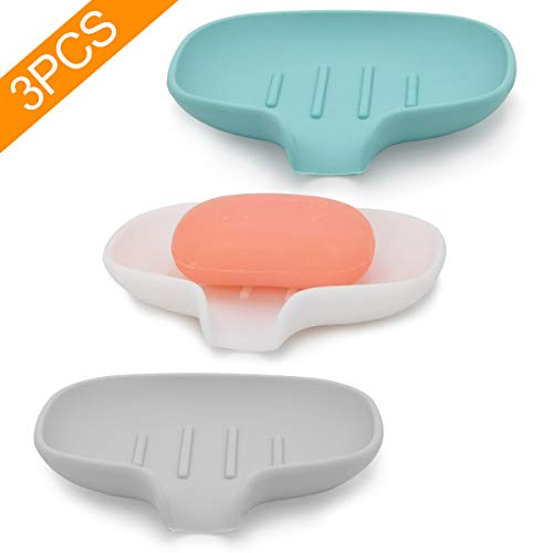 AIMAIAIMAI 3PCS Silicone Soap Dish with Draining Tray for Shower, Bar Soap Holder for Bathroom, Soap Sponge Holder for Kitchen - Easy to Clean, Self Draining Soap Saver