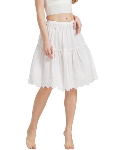 BEAUTELICATE Half Slip Underskirt Short for Women 100% Cotton A-line Petticoat with Lace Embroidery Summer Skirt Extender Anti-Static Underslips Ivory Black