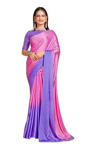Image of Garden Vareli Lace Border Satin Saree with Unstitched Sequin Blouse Piece