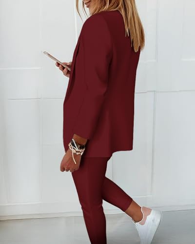 CHICME Womens Suits 2 Piece Set 2025 Notched Collar Blazer and Drawstring Pants Suits Set Casual Business Outfits3