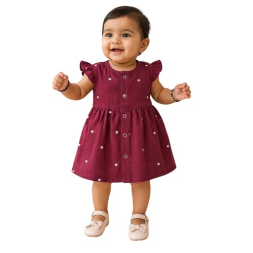 Image of Lilimi Toddler Baby Girl Cotton Muslin Dress, Breathable Flutter Sleeve Button-Front Cute Frocks