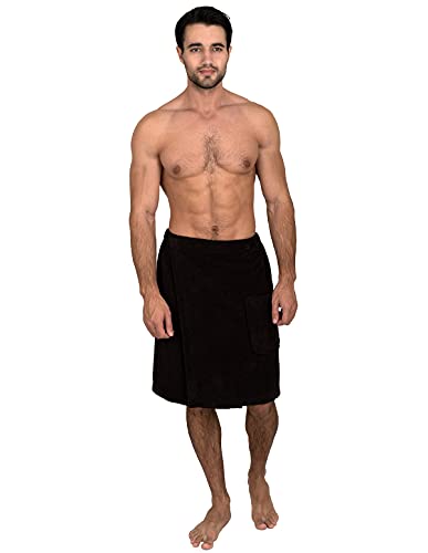Image of TowelSelections Mens Shower Wrap Adjustable Cotton Terry Bath Gym Cover Up with Snaps Large-XX-Large Jet Black