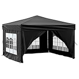 Faltbarer Partyzelt Pavillon 3x3m mit Seitenwänden & UV-Schutz - Ideal für Garten, Festivals & Outdoor-Events (Schwarz, Stabiler Stahlrahmen, Wasserdicht)