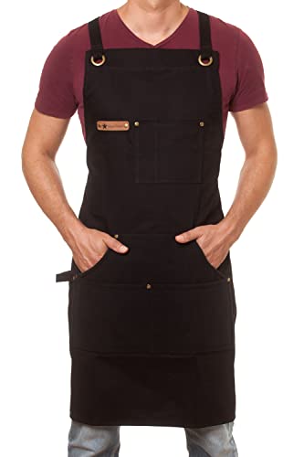 Arawak Brave Professional Cooking Apron Chef Designed For Kitchen Bbq Grill / 10 Oz Women And Men Bib Adjustable/Towel Loop #TOP1